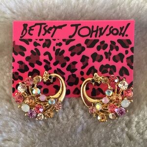 New Betsey Johnson Colorful Peacock Rhinestone Earrings